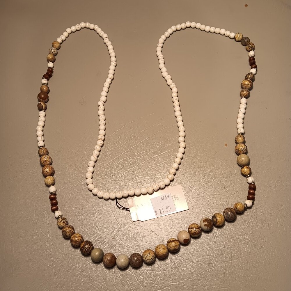 Ava Renee natural tones stone beads necklace & filigree leaf earrings - NWT - - Picture 2 of 9